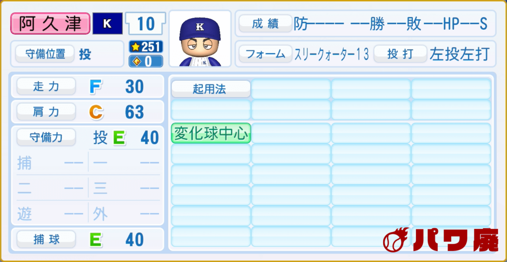 MAJOR・阿久津(海堂)のパワプロ再現-守備