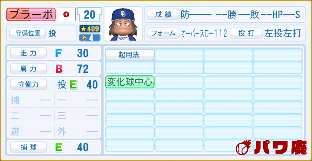 MAJOR・ブラーボ(キューバ)のパワプロ再現-守備