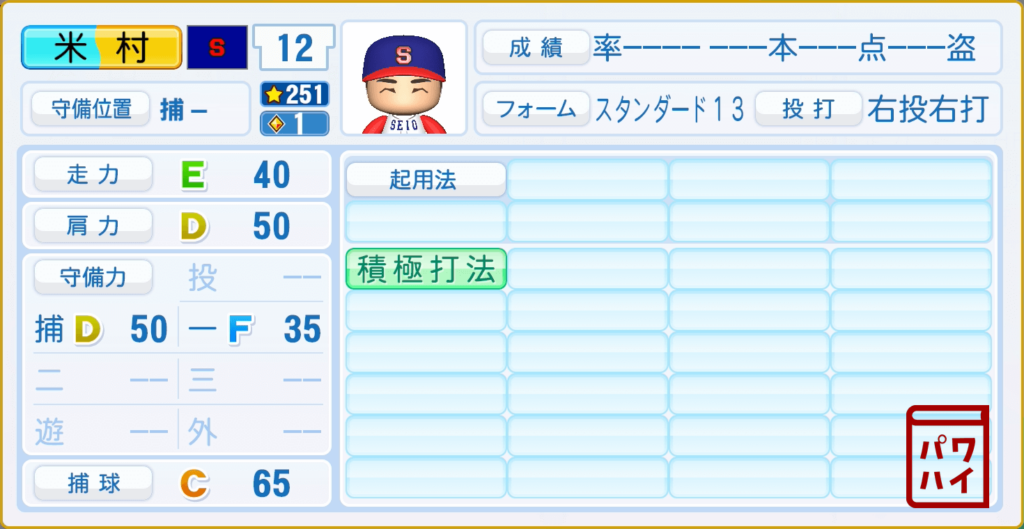 BUNGO・米村高穂(静央)のパワプロ再現-守備
