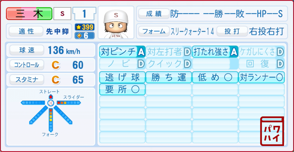 クロスゲーム・三木竜正のパワプロ再現-投手